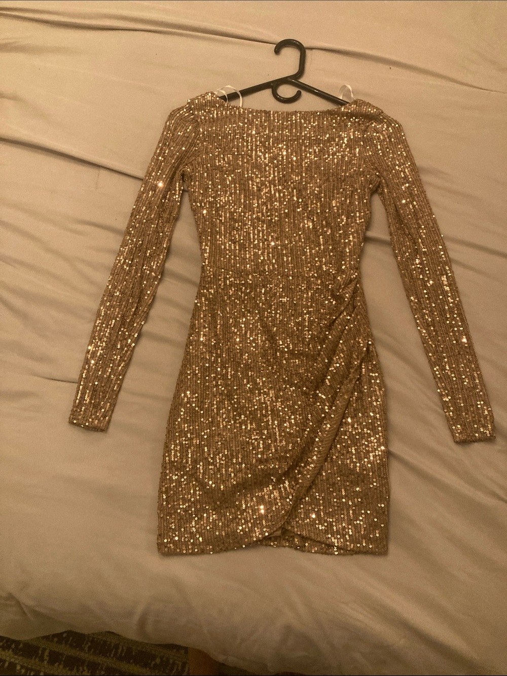 B Darlin Pink-Gold Sequin Long Sleeve Wrap-Style Mini Dress NWOT